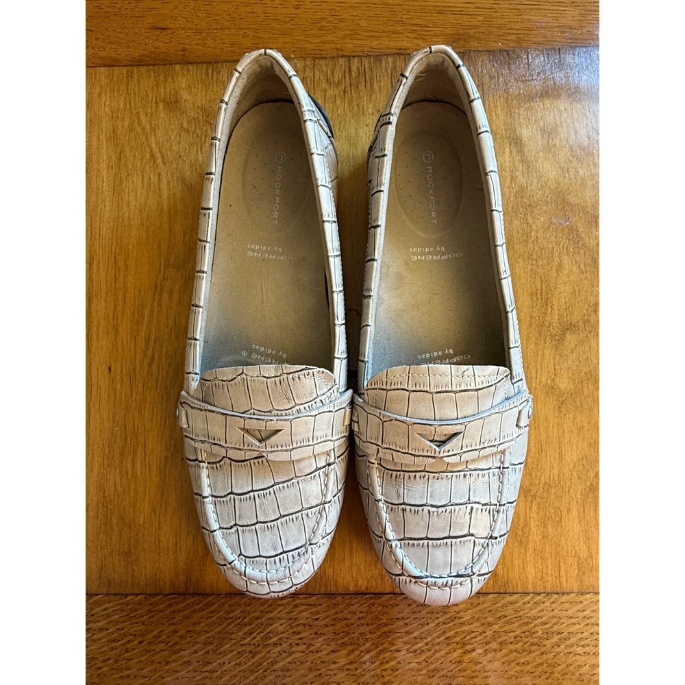 Rockport Total Motion Croc Embossed Leather Penny Driving Loafers Cream Womens - Picture 2 of 6